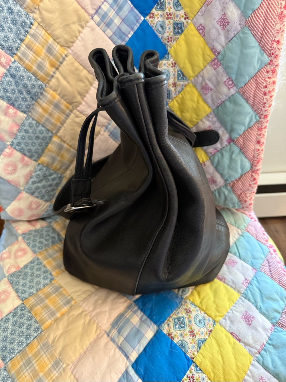 Coach Black Leather Shoulder Bag with Buckle Detail